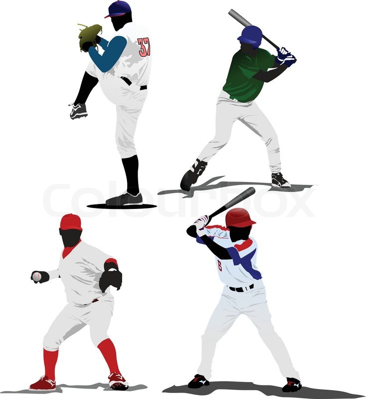 734x800 Four Baseball Players Vector Illustration