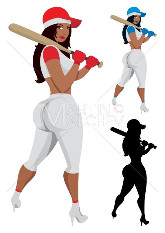 570x807 Baseball Girl Vector Cartoon Clipart Illustration Woman Etsy