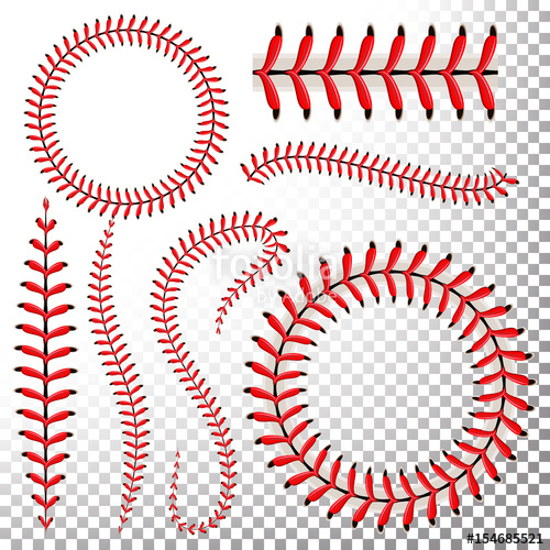 500x500 Baseball Stitches Vector Set Baseball Red Lace Isolated