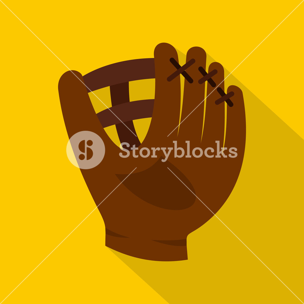 1000x1000 Brown Leather Baseball Glove Icon Flat Illustration Of Brown