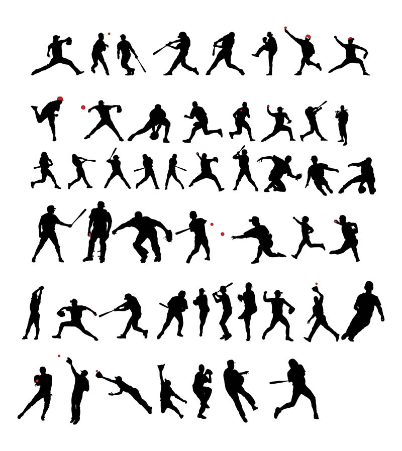 800x898 Baseball Players Silhouettes Set