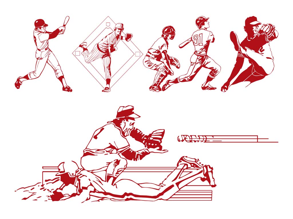 1024x765 Baseball Players Vector Vector Art Graphics