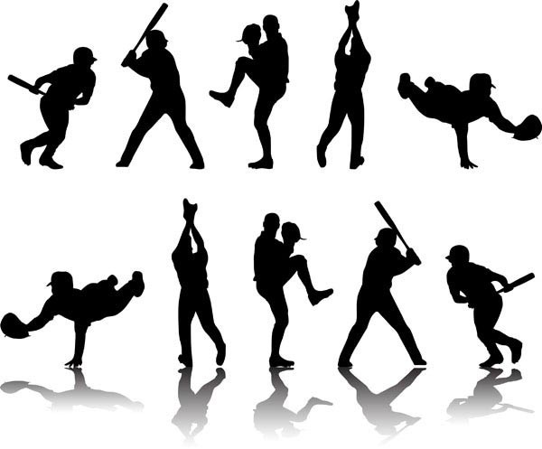 600x497 Baseball Players Silhouette Vector