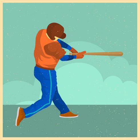 490x490 Flat Vintage Baseball Player Vector Illustration
