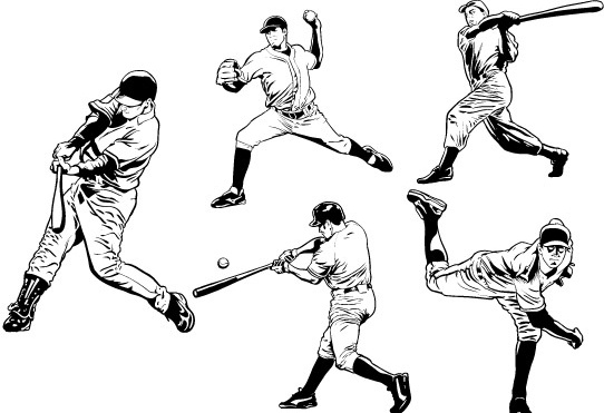 542x371 Baseball Players Free Vector In Adobe Illustrator