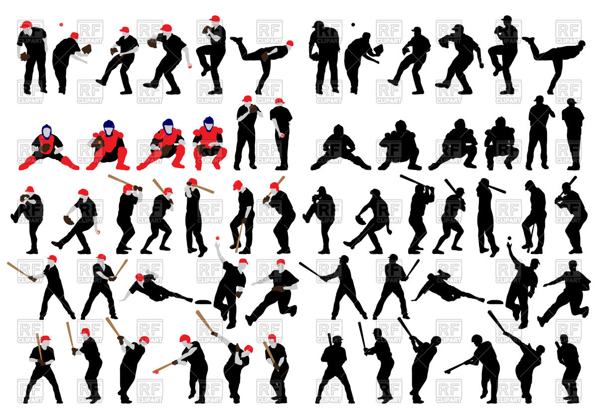 1200x840 Set Baseball Athlete Silhouettes Vector Image Of Sport And Leisure