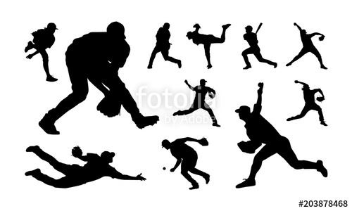 500x300 Set Of Baseball Player Silhouette Vector, Softball Silhouette