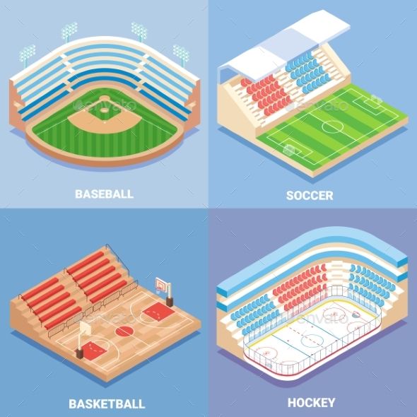590x590 Sport Stadium Vector Isometric Icon Set Baseball, Soccer