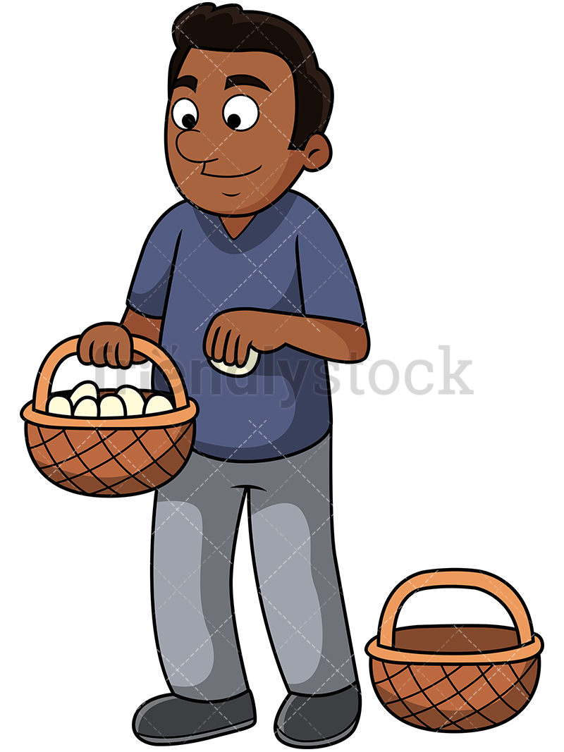 800x1067 Black Guy Puts All Eggs In One Basket Cartoon Vector Clipart