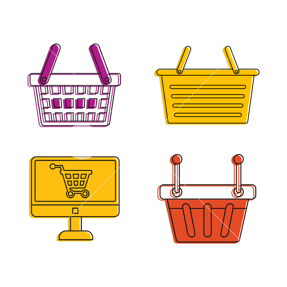 1000x1000 Shop Basket Icon Set Color Outline Set Of Shop Basket Vector
