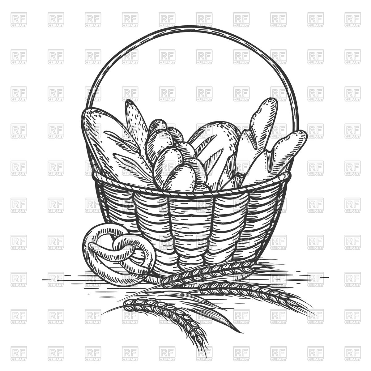 1200x1200 Sketch Of Wheat Bakery Basket Vector Image Of Food And Beverages
