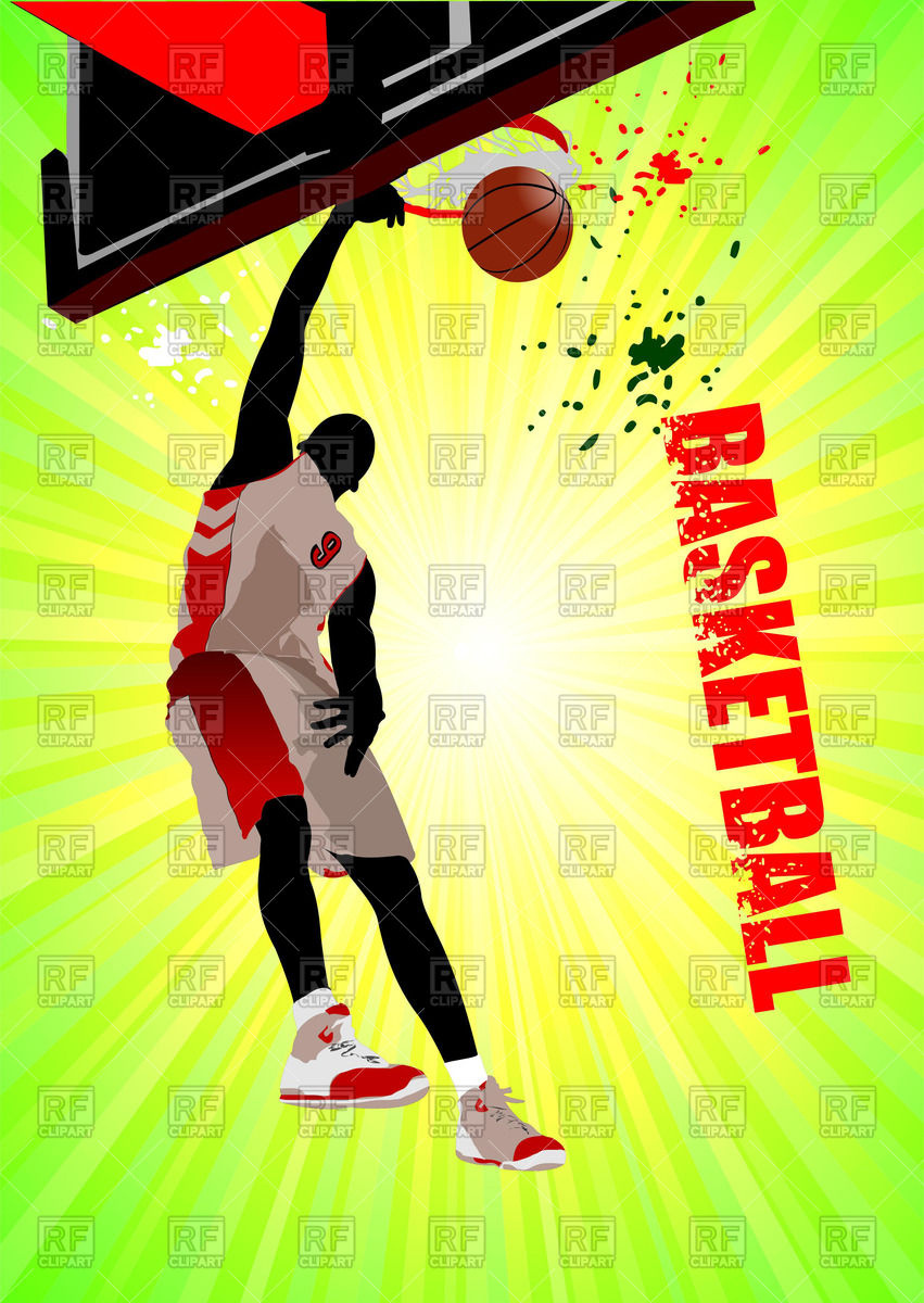 851x1200 Poster With Basketball Player On Green Yellow Background Vector