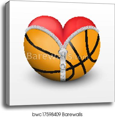 382x390 Red Heart Inside Basketball Ball, Canvas Print Barewalls Posters