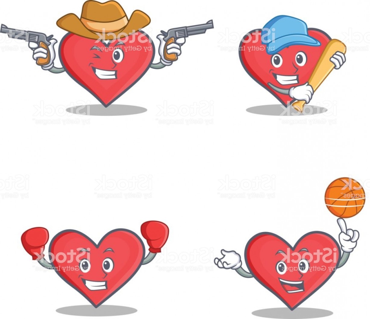 1228x1057 Set Of Heart Character With Baseball Cowboy Basketball Boxing