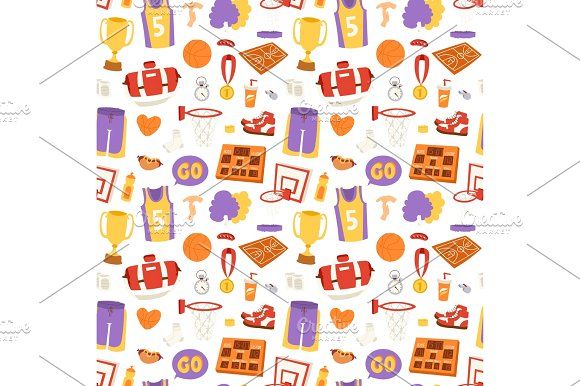 580x386 Basketball Stickers Vector Icons Seamless Pattern Graphics