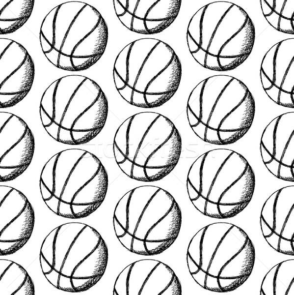 599x600 Sketch Basketball Ball, Vector Seamless Pattern Vector