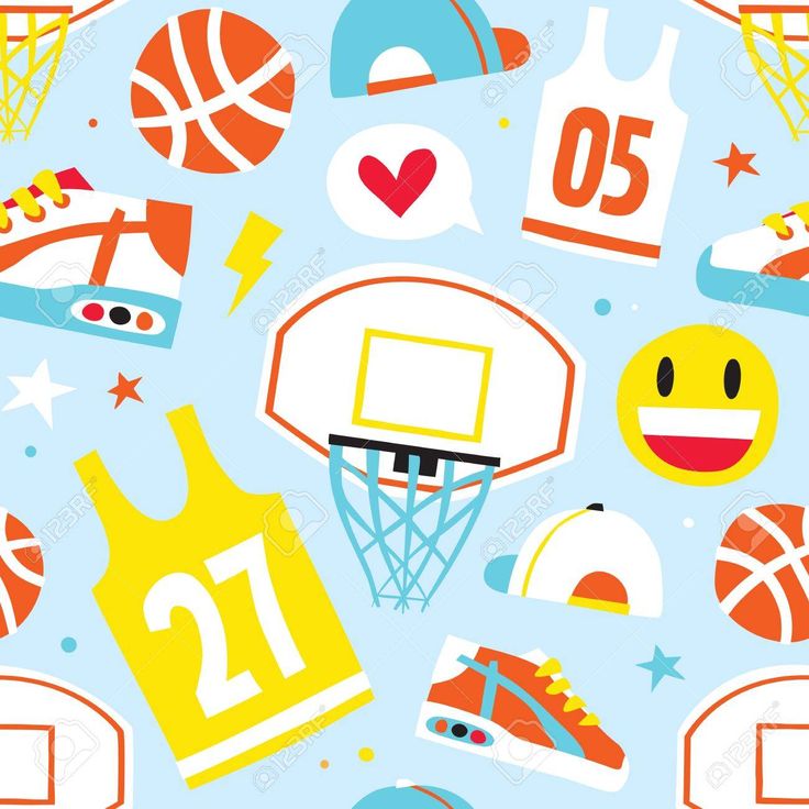 736x736 Vector Blue Basketball Hand Drawn Cartoon Objects Seamless Vector
