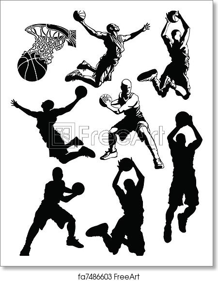 450x580 Free Art Print Of Basketball Silhouettes Of Men Male Basketball
