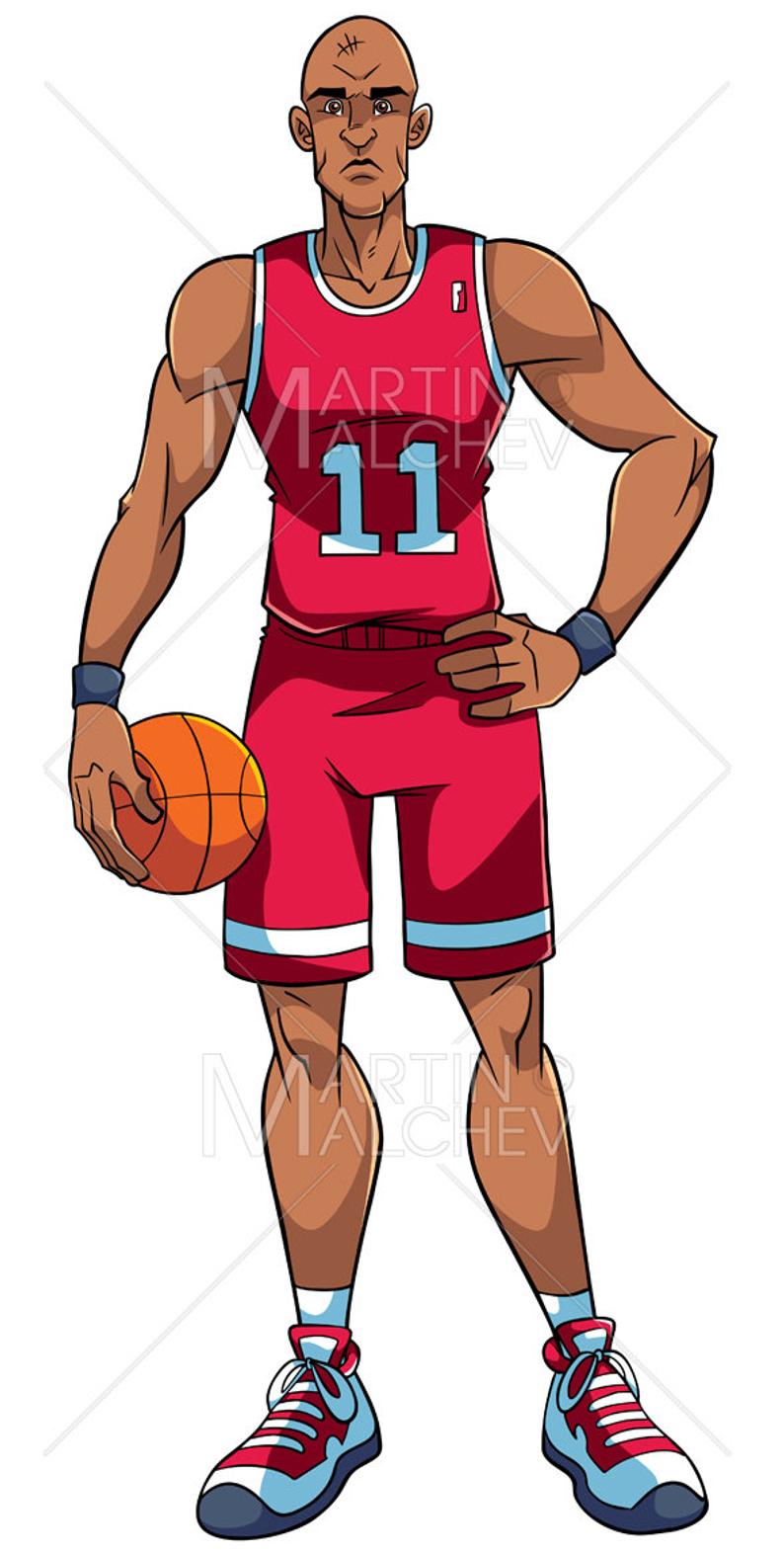 794x1573 Basketball Player Vector Cartoon Illustration Man African Etsy
