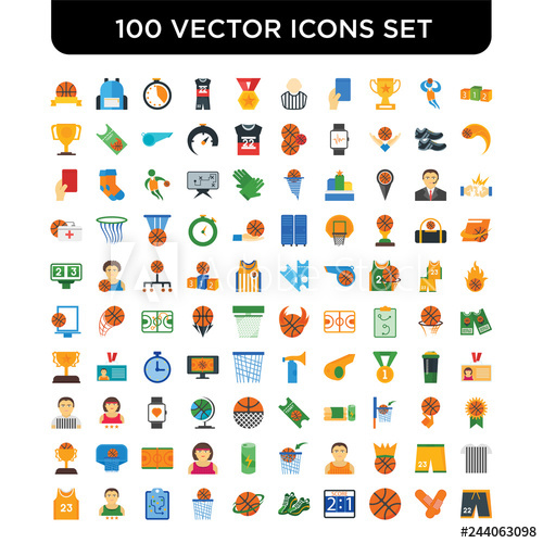 500x500 Set Of Vector Icons Such As Podium, Patch, Basketball