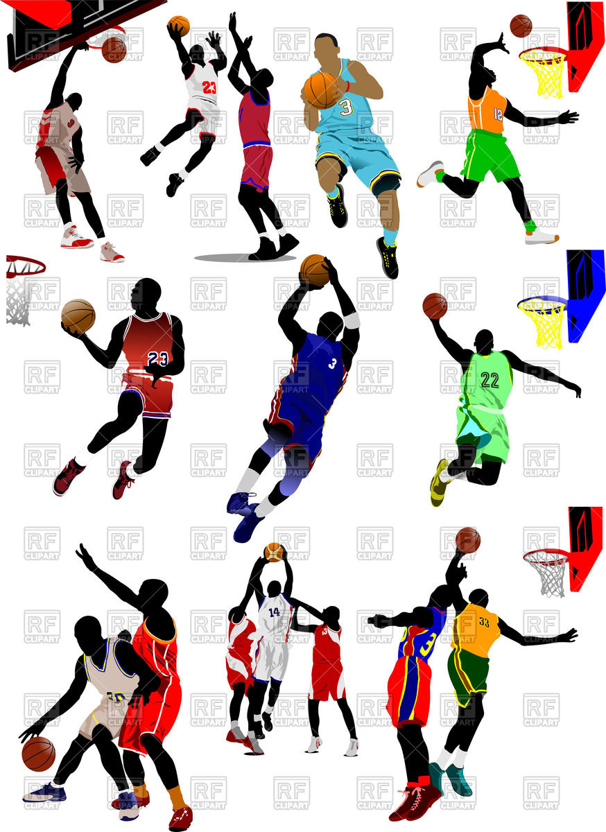 874x1200 Colored Silhouette Of Basketball Players In Motion Vector Image