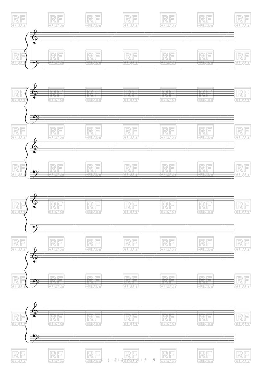 849x1200 Blank Music Notes Paper With Treble And Bass Clef Vector Image