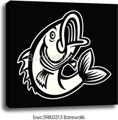 382x390 Jumping Bass Fish Vector Icon, Canvas Print Barewalls Posters