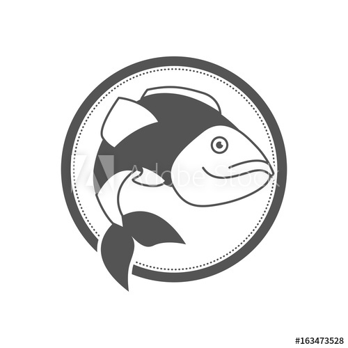 500x500 Monochrome Silhouette Circular Emblem With Largemouth Bass Fish