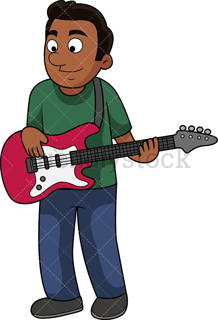 726x1064 Black Guy Playing The Bass Guitar Cartoon Vector Clipart