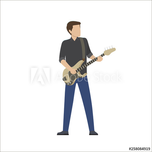 500x500 Man Plays In Musical Group On Bass Guitar, Vector Illustration
