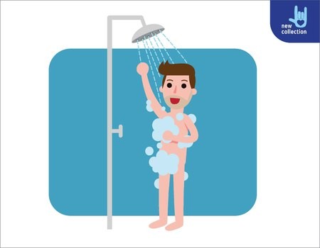 Happy Man Taking Shower In Bathroom Shower With Running Water 450x350 Happy Man Taking Shower In Bathroom Shower With Running Water