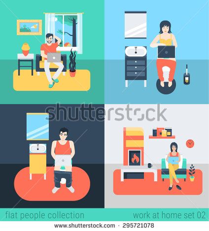 Flat Vector Freelancer With Laptop In Home Interior Cartoon 424x470 Flat Vector Freelancer With Laptop In Home Interior Cartoon