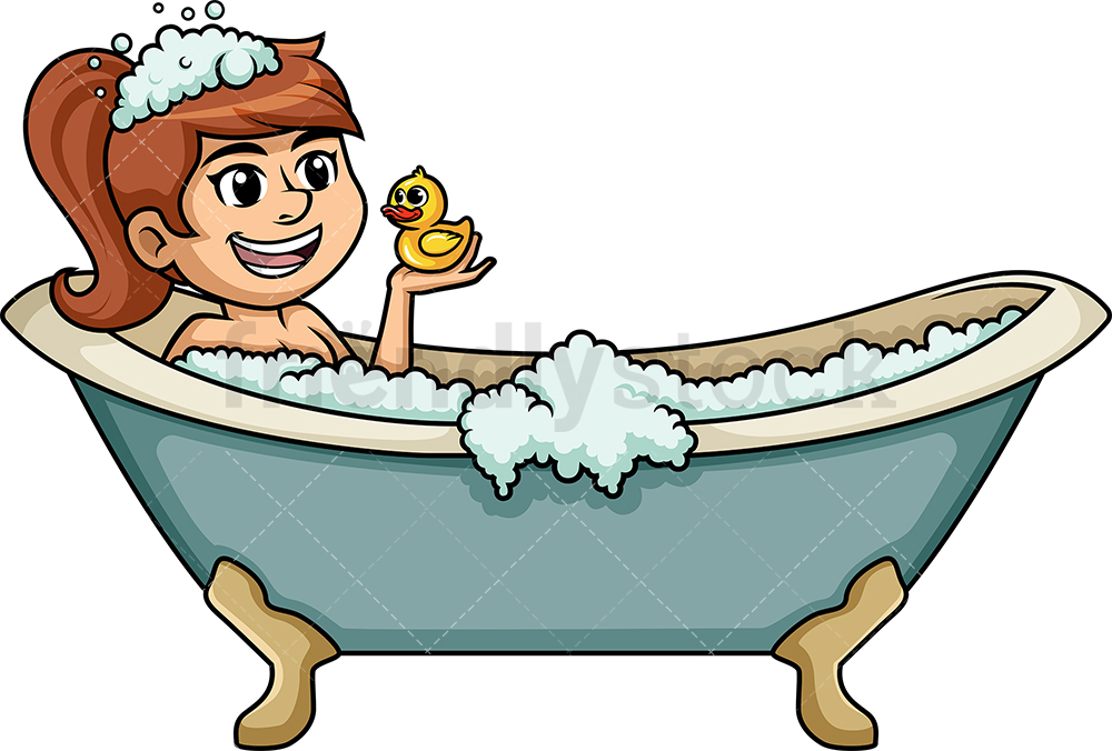 1000x676 White Woman Enjoying Bath In The Tub Cartoon Clipart Vector