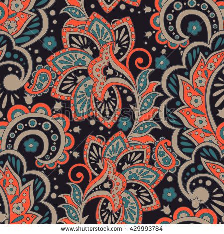 450x470 Vintage Pattern With Indian Batik Style Flowers Floral Vector