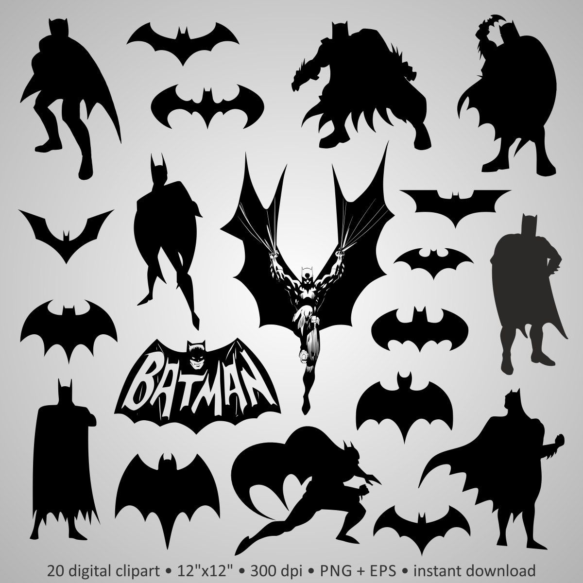 Buy Get Free! Digital Clipart Silhouettes Batman Logo, Bat 1200x1200 Buy Get Free! Digital Clipart Silhouettes Batman Logo, Bat