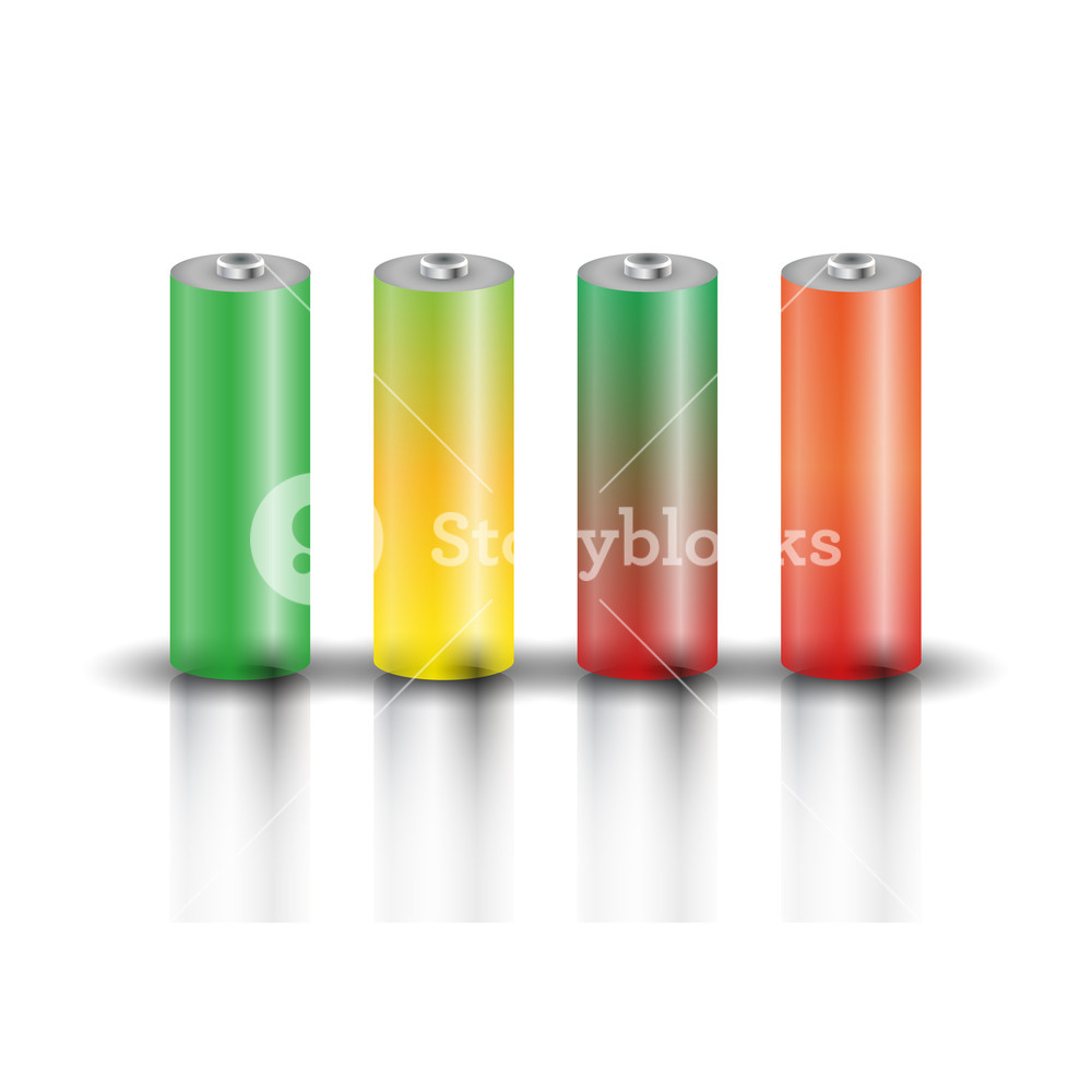 Set Of Realistic Colored Transparent Battery, Vector Illustration 1000x1000 Set Of Realistic Colored Transparent Battery, Vector Illustration