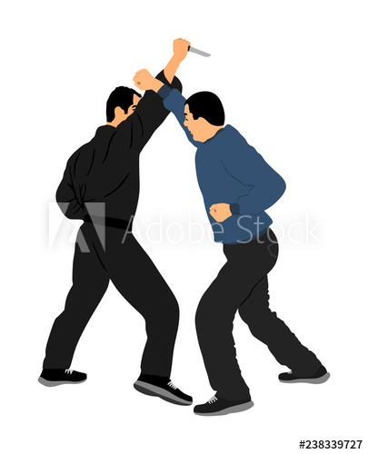 405x500 Self Defense Battle Vector Illustration Man Fighting Against