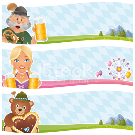 440x440 Cute Oktoberfest Banner With Bavarian Flag Background Stock Vector