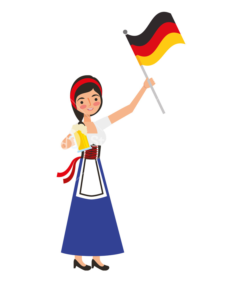 800x1000 Bavarian Woman Holding Beer And Germany Flag Vector Illustration