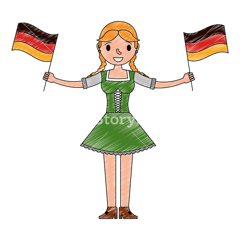 1000x1000 Bavarian Woman Holding Germany Flags Vector Illustration Royalty