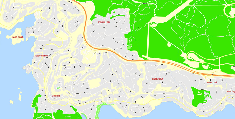 1000x510 Vancouver Printable Map, Canada, Exact Vector Map Street G View
