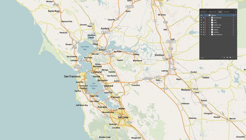 1023x583 Editable Vector State Map Of California