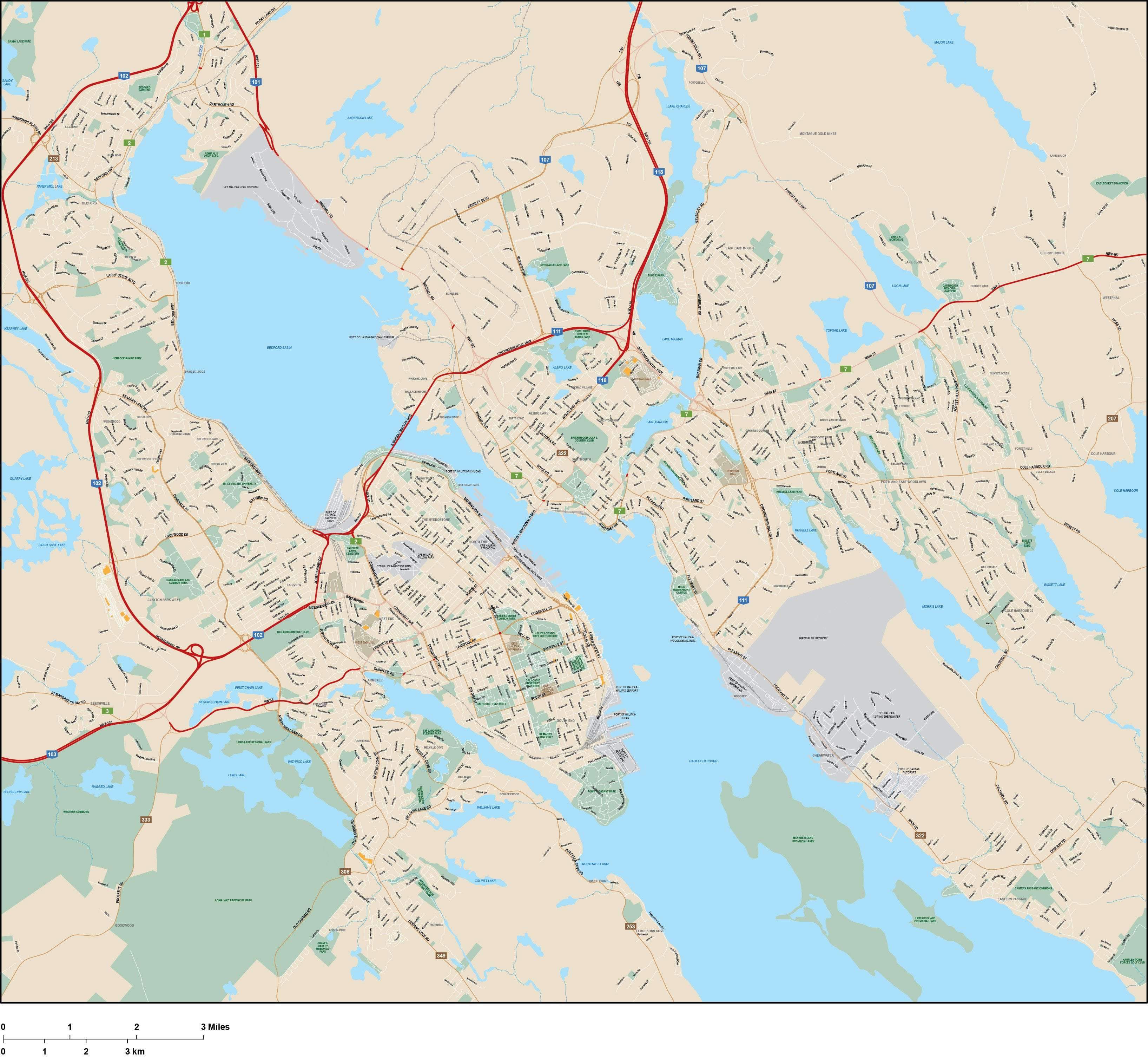 3270x3012 Halifax, Nova Scotia City Area Map Adobe Illustrator Vector Format