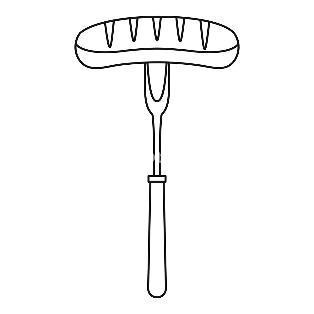 1000x1000 Grilled Bratwurst On A Bbq Fork Icon Outline Illustration
