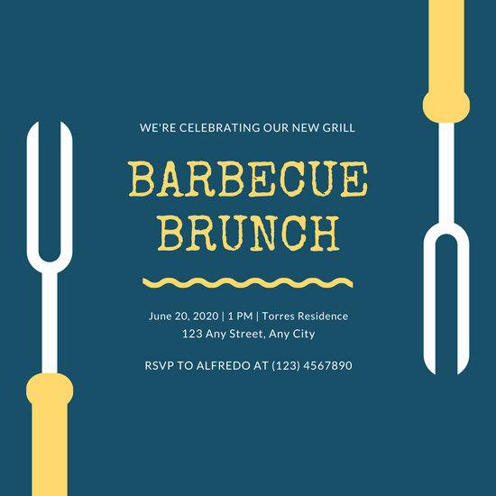 550x550 Red Grill Fork Vector Bbq Invitation