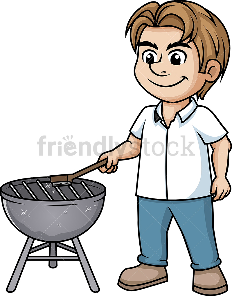 Man Cleaning Bbq Grill Cartoon Vector Clipart 799x1020 Man Cleaning Bbq Grill Cartoon Vector Clipart
