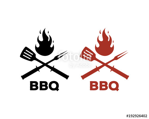 500x400 Barbecue And Grill Cross Tool With Fire Symbol Bbq Logo Vector