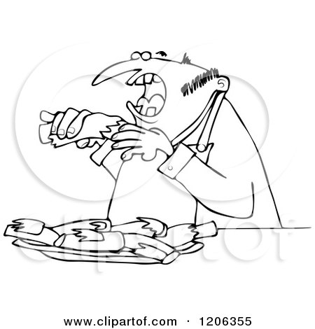 Cartoon Of An Outlined Man Eating Bbq Ribs 450x470 Cartoon Of An Outlined Man Eating Bbq Ribs