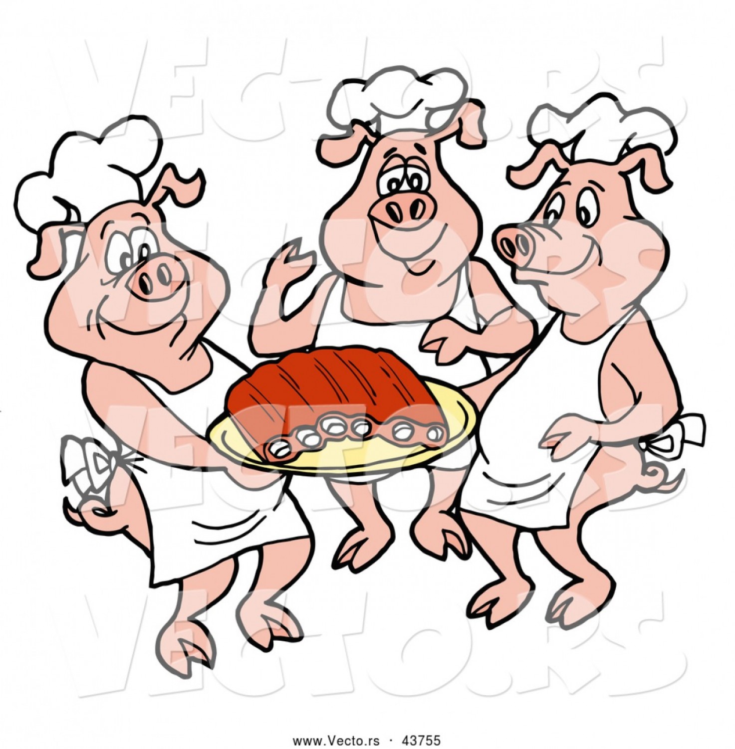 Vector Of A Three Happy Cartoon Chef Pigs Serving Platter Full 1473x1502 Vector Of A Three Happy Cartoon Chef Pigs Serving Platter Full