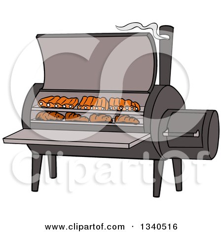 450x470 Clipart Of A Cartoon Bbq Smoker With Ribs And Steaks